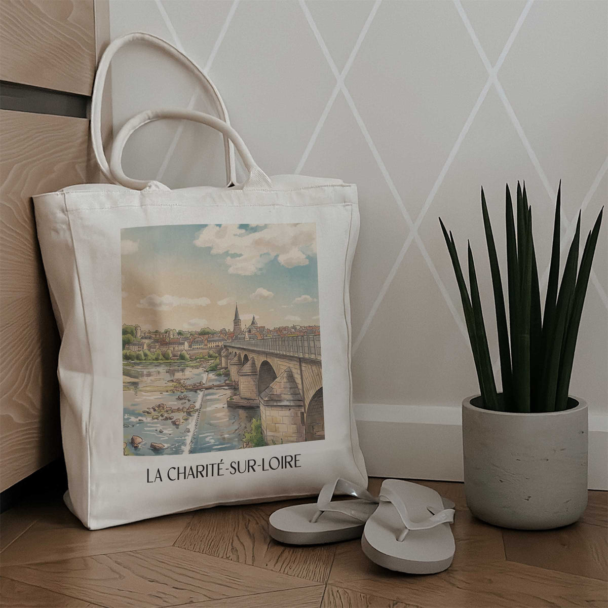 la-charité-sur-loire-nièvre-frankreich-einkaufstasche-aquarell