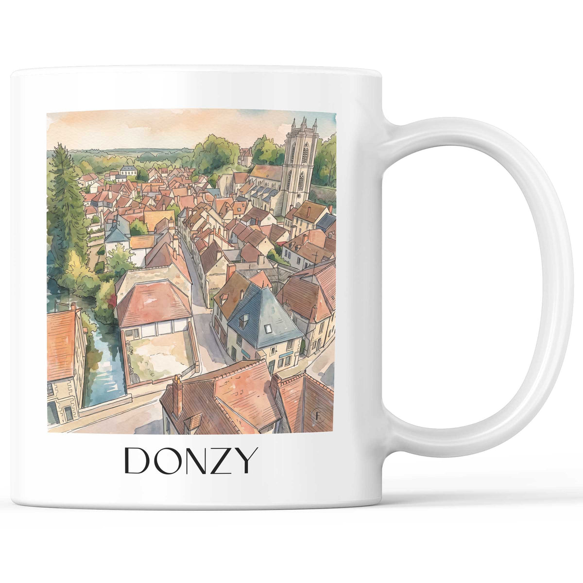 Donzy Kaffeebecher - Nivernais - Frankreich Becher - Kaffeetasse im Aquarell Stil