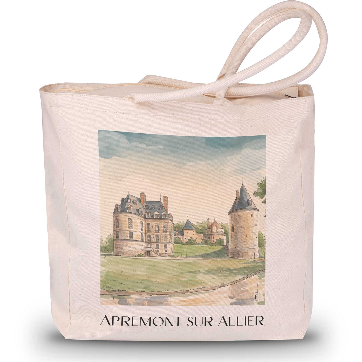 apremont-sur-allier-val-d'allier-frankreich-einkaufstasche-aquarell
