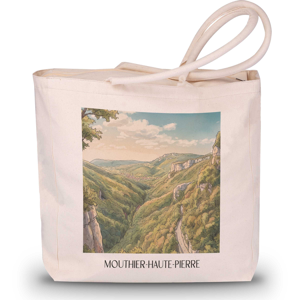 mouthier-haute-pierre-vallée-de-la-loue-frankreich-einkaufstasche-aquarell