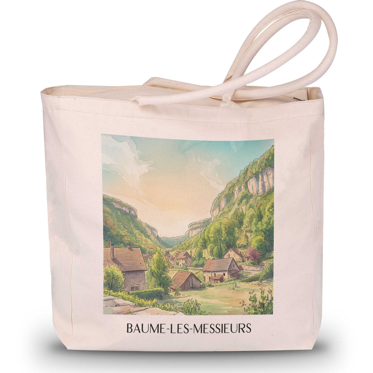 baume-les-messieurs-vignoble-du-jura-frankreich-einkaufstasche-aquarell