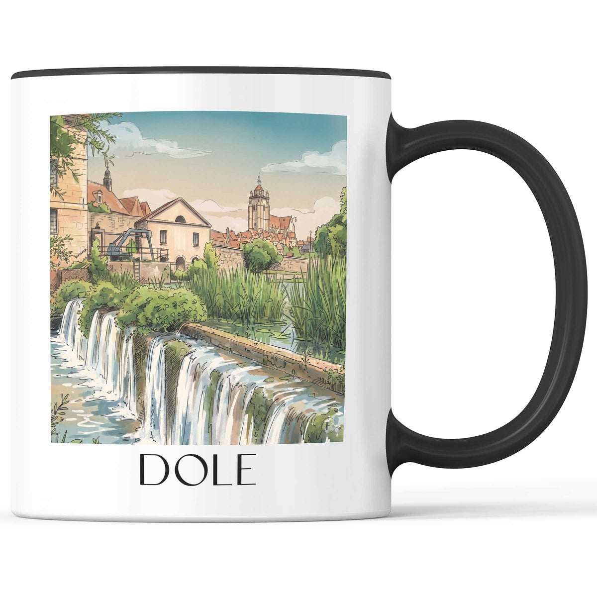 Dole Kaffeebecher - Jura - Frankreich Becher - Kaffeetasse im Aquarell Stil