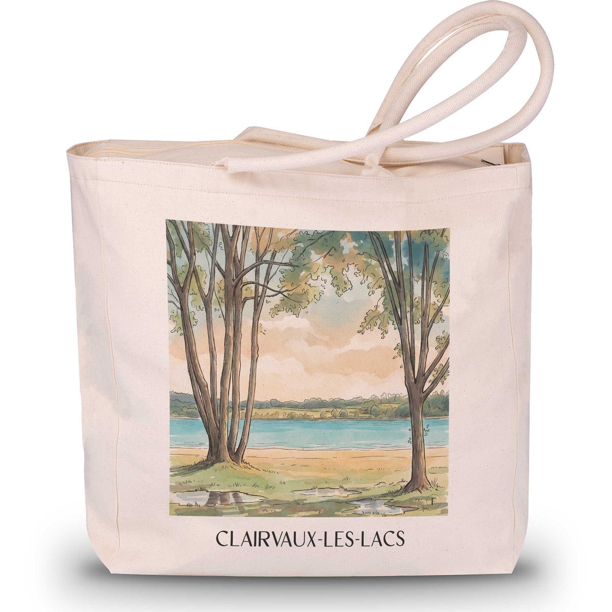 clairvaux-les-lacs-région-des-lacs-frankreich-einkaufstasche-aquarell