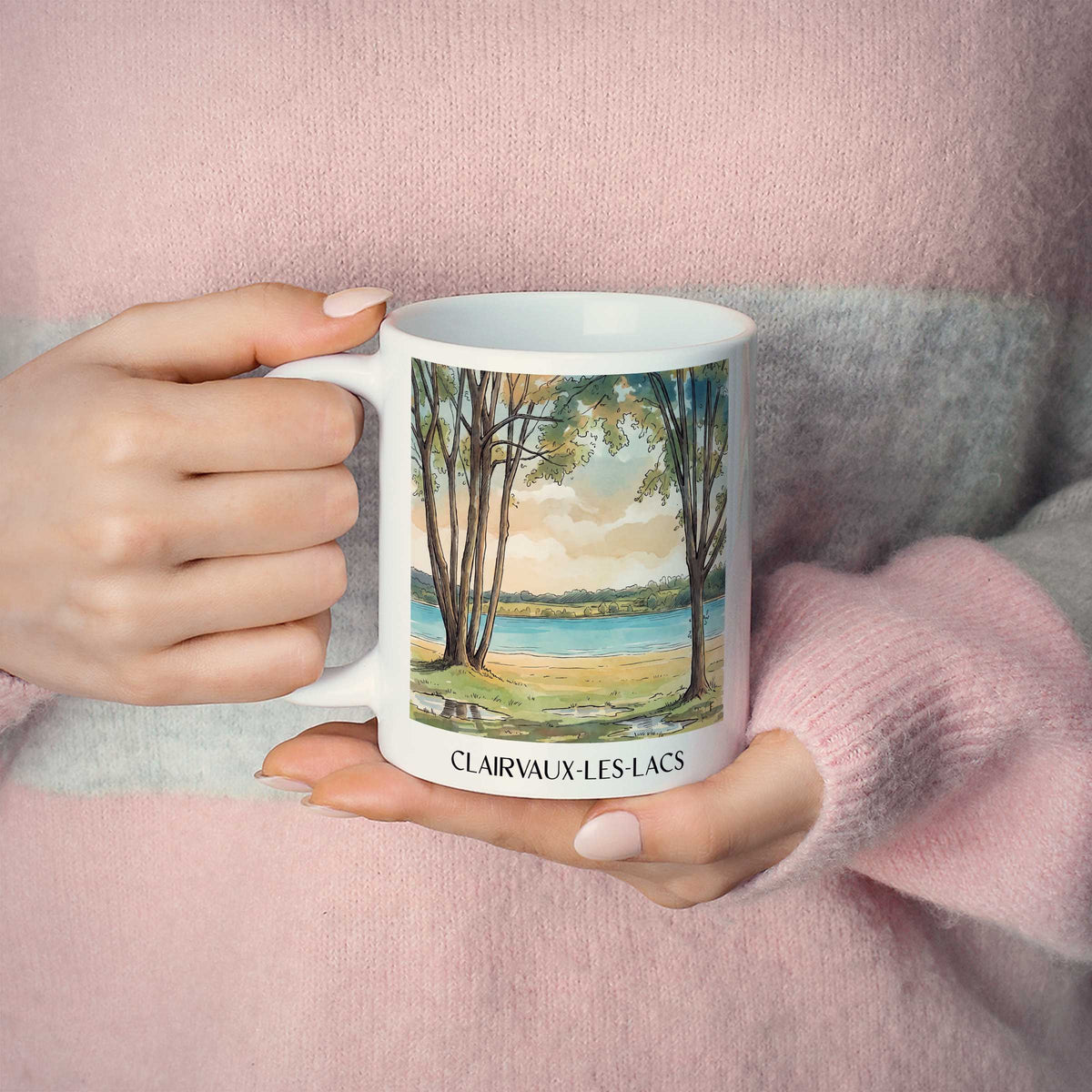 clairvaux-les-lacs-région-des-lacs-frankreich-kaffeebecher-aquarell