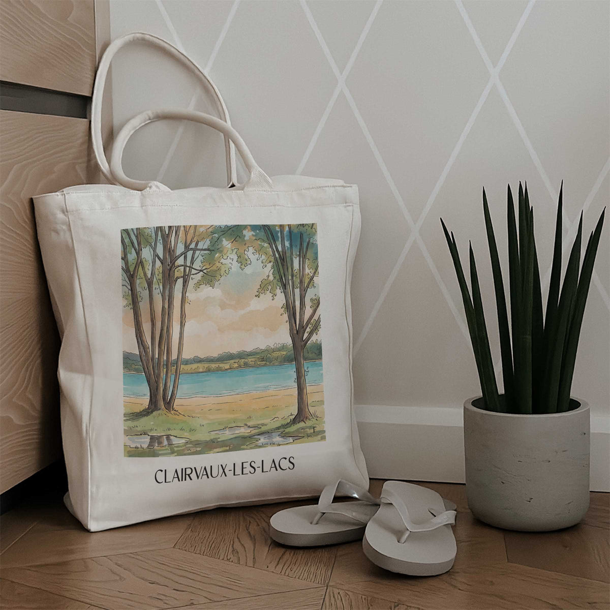 clairvaux-les-lacs-région-des-lacs-frankreich-einkaufstasche-aquarell