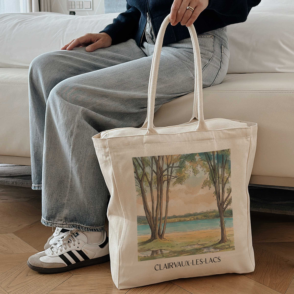 clairvaux-les-lacs-région-des-lacs-frankreich-einkaufstasche-aquarell
