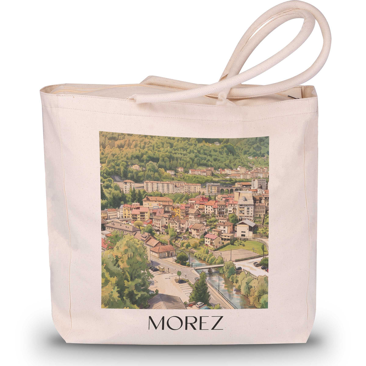 Morez Shopping Tasche - Jura - Frankreich Tote Bag - Einkaufstasche im Aquarell Stil