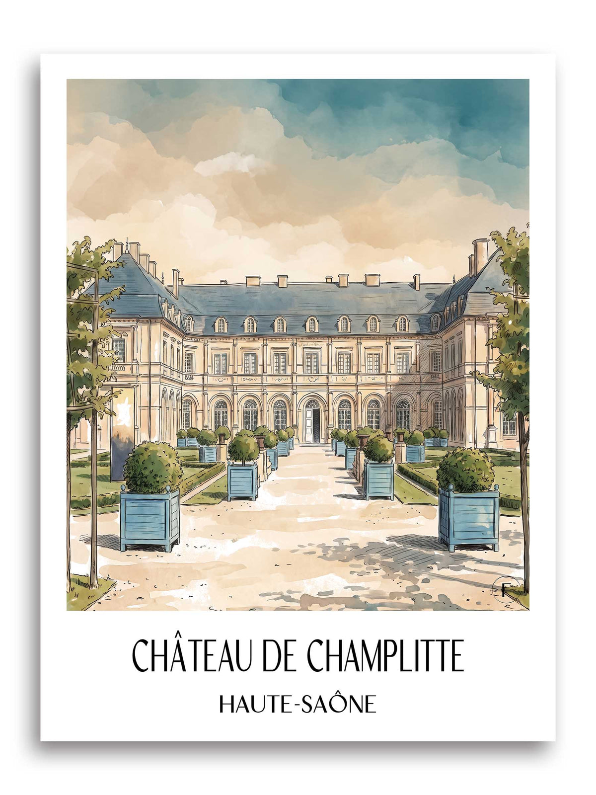 château-de-champlitte-haute-saône-frankreich-poster-aquarell