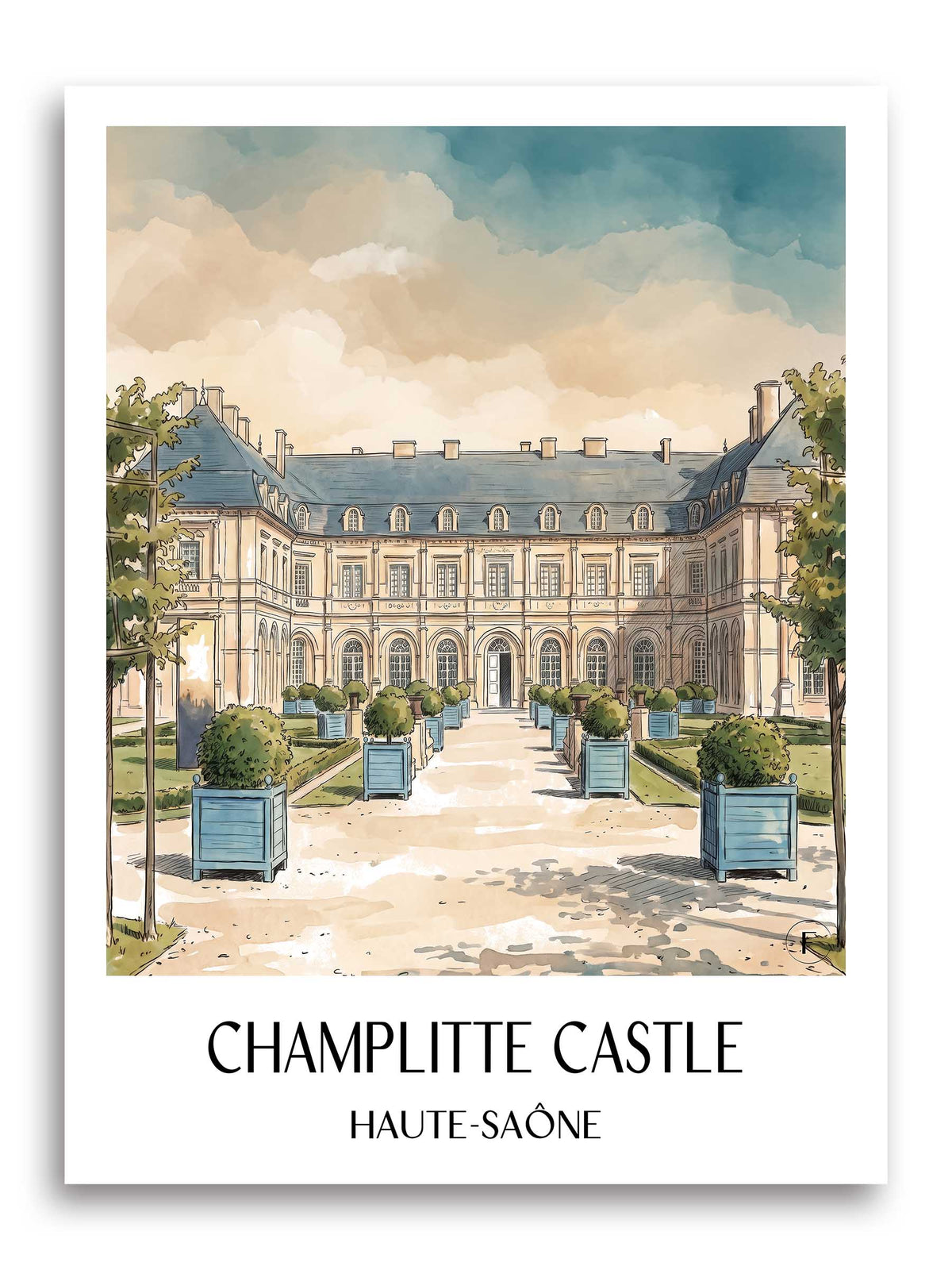 Château de Champlitte Poster - Haute-Saône - Frankreich Kunstdruck - Aquarell von A4 bis A1