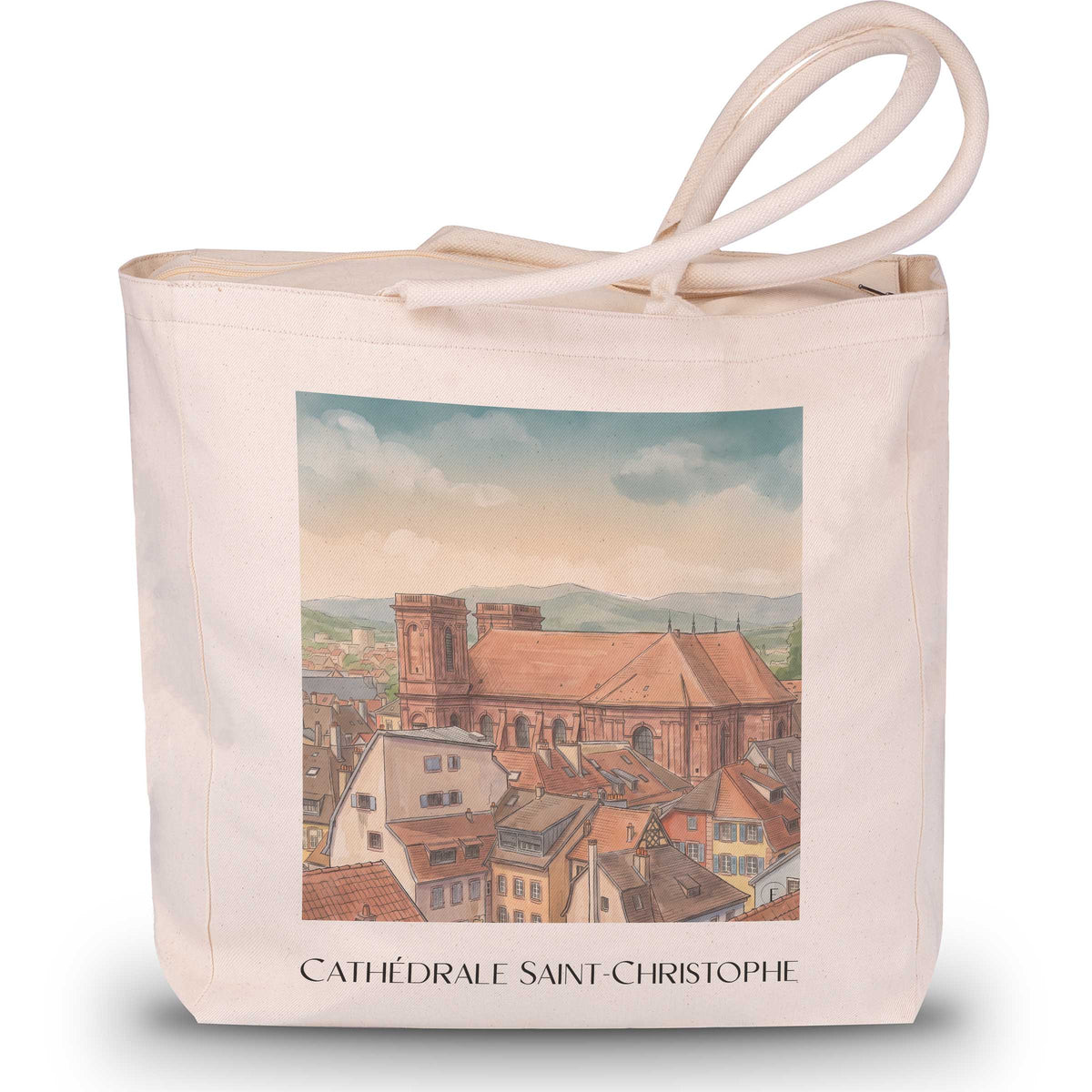 Cathédrale Saint-Christophe Shopping Tasche - Belfort - Frankreich Tote Bag - Einkaufstasche im Aquarell Stil