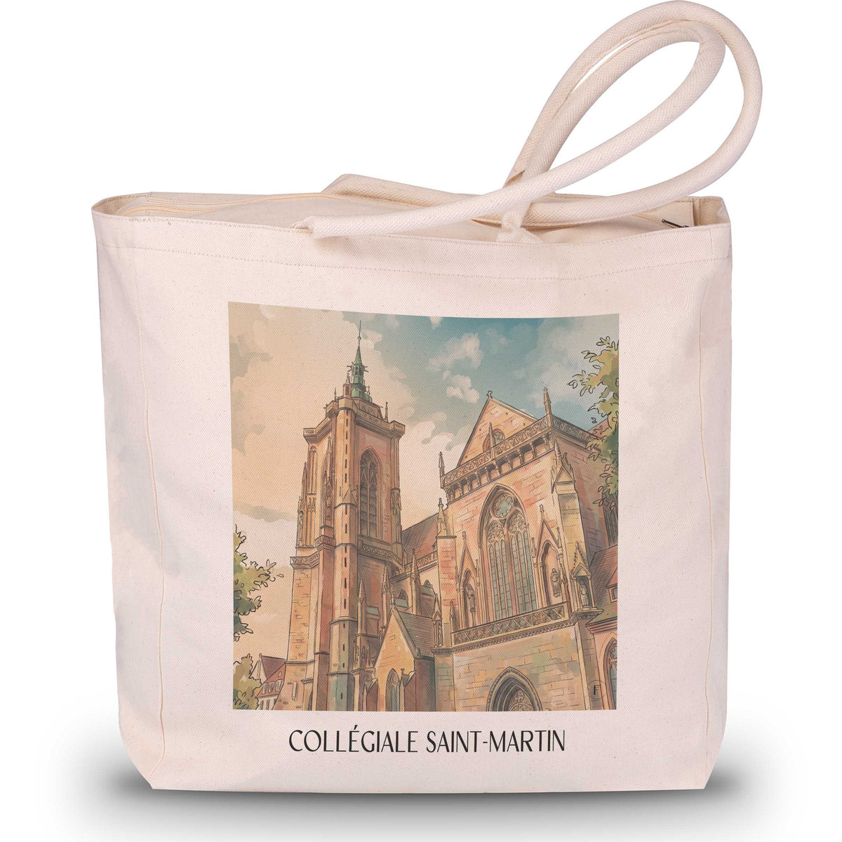 collégiale-saint-martin-colmar-frankreich-einkaufstasche-aquarell