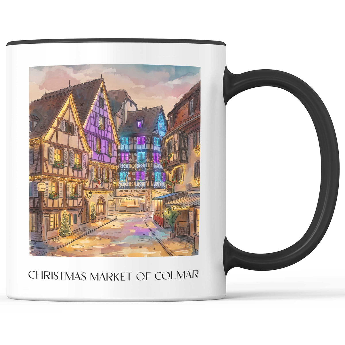 Marché de Noël Kaffeebecher - Colmar - Frankreich Becher - Kaffeetasse im Aquarell Stil