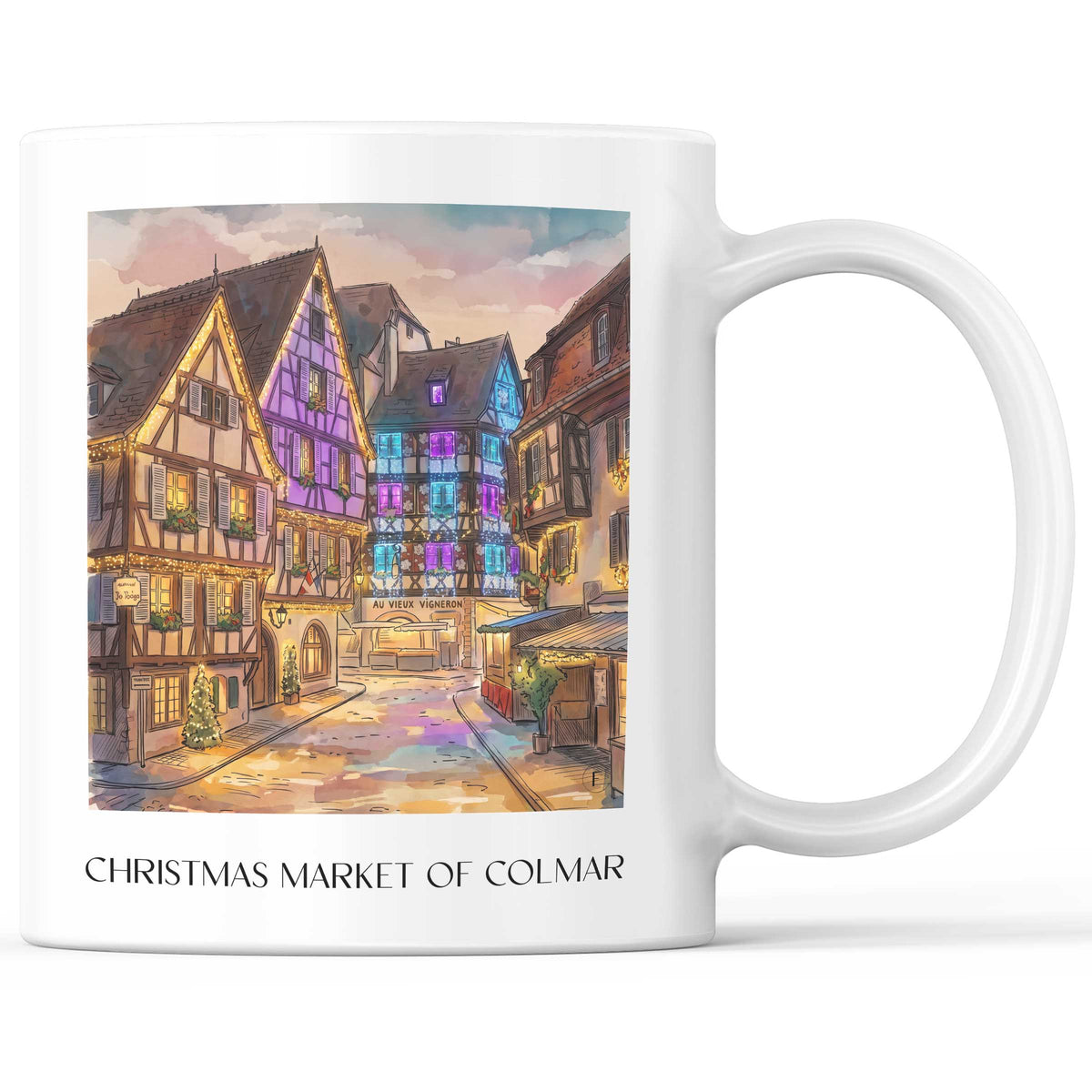 Marché de Noël Kaffeebecher - Colmar - Frankreich Becher - Kaffeetasse im Aquarell Stil
