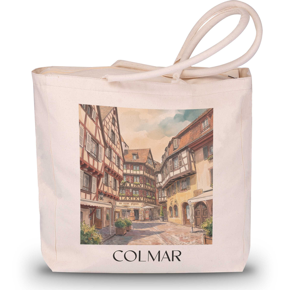Colmar Shopping Tasche - Elsass - Frankreich Tote Bag - Einkaufstasche im Aquarell Stil