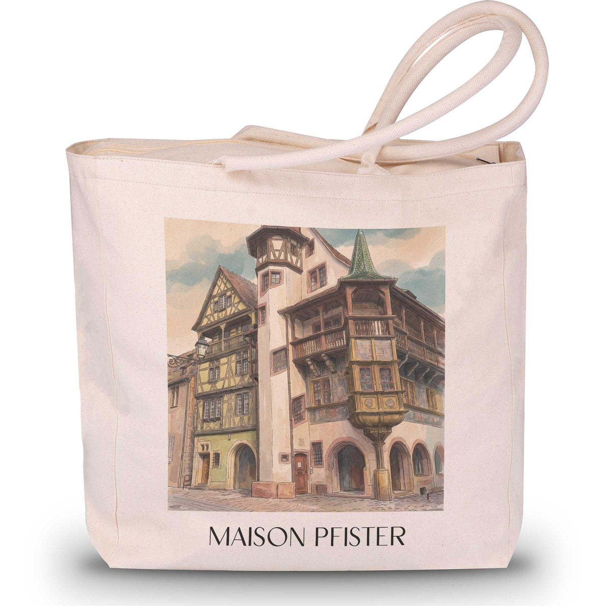 Maison Pfister Shopping Tasche - Colmar - Frankreich Tote Bag - Einkaufstasche im Aquarell Stil