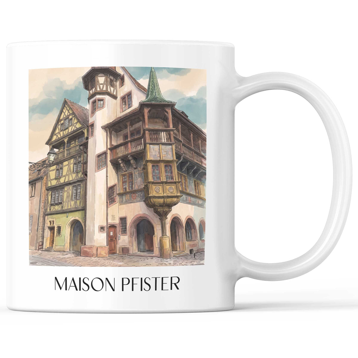 Maison Pfister Kaffeebecher - Colmar - Frankreich Becher - Kaffeetasse im Aquarell Stil