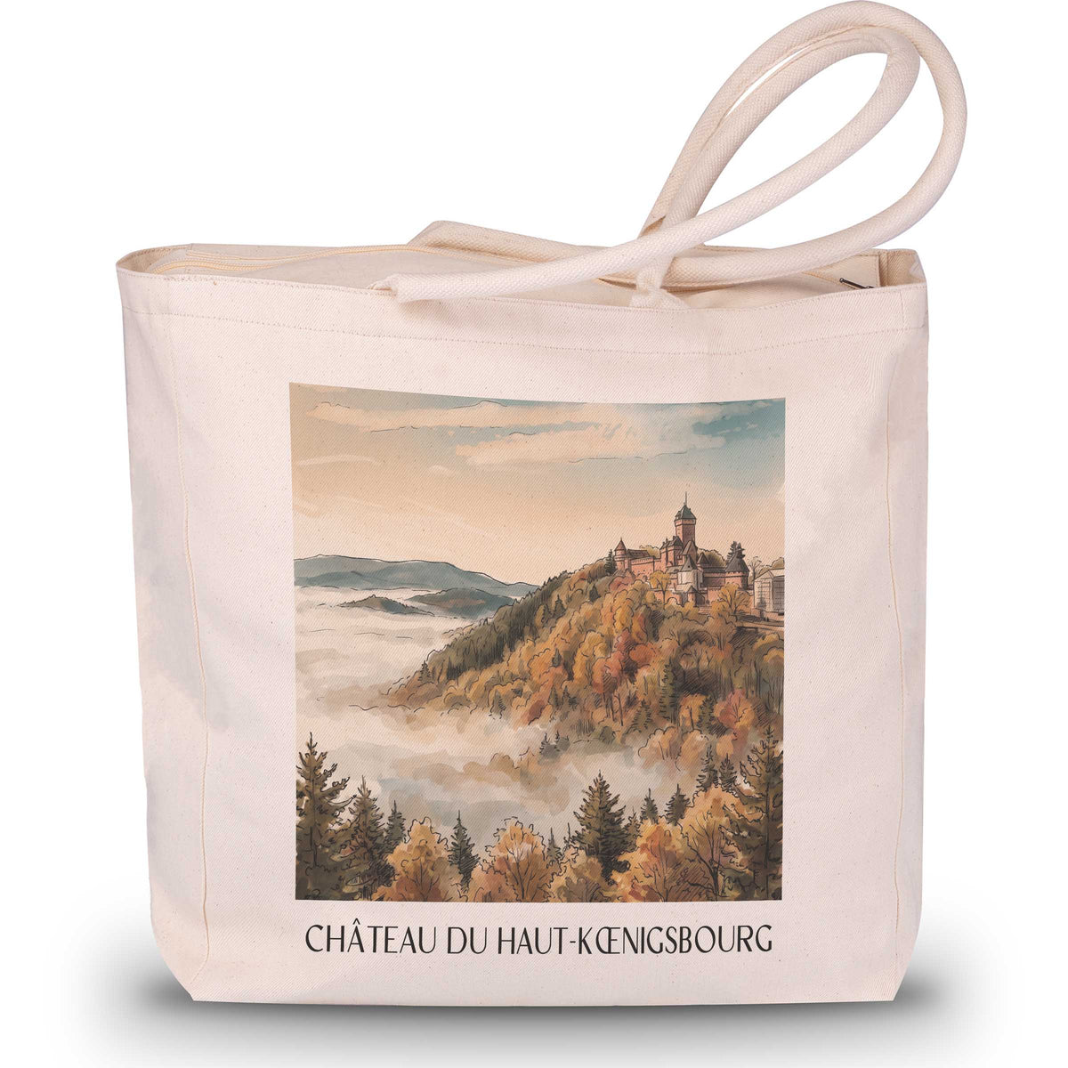 château-du-haut-kœnigsbourg-orschwiller-frankreich-einkaufstasche-aquarell