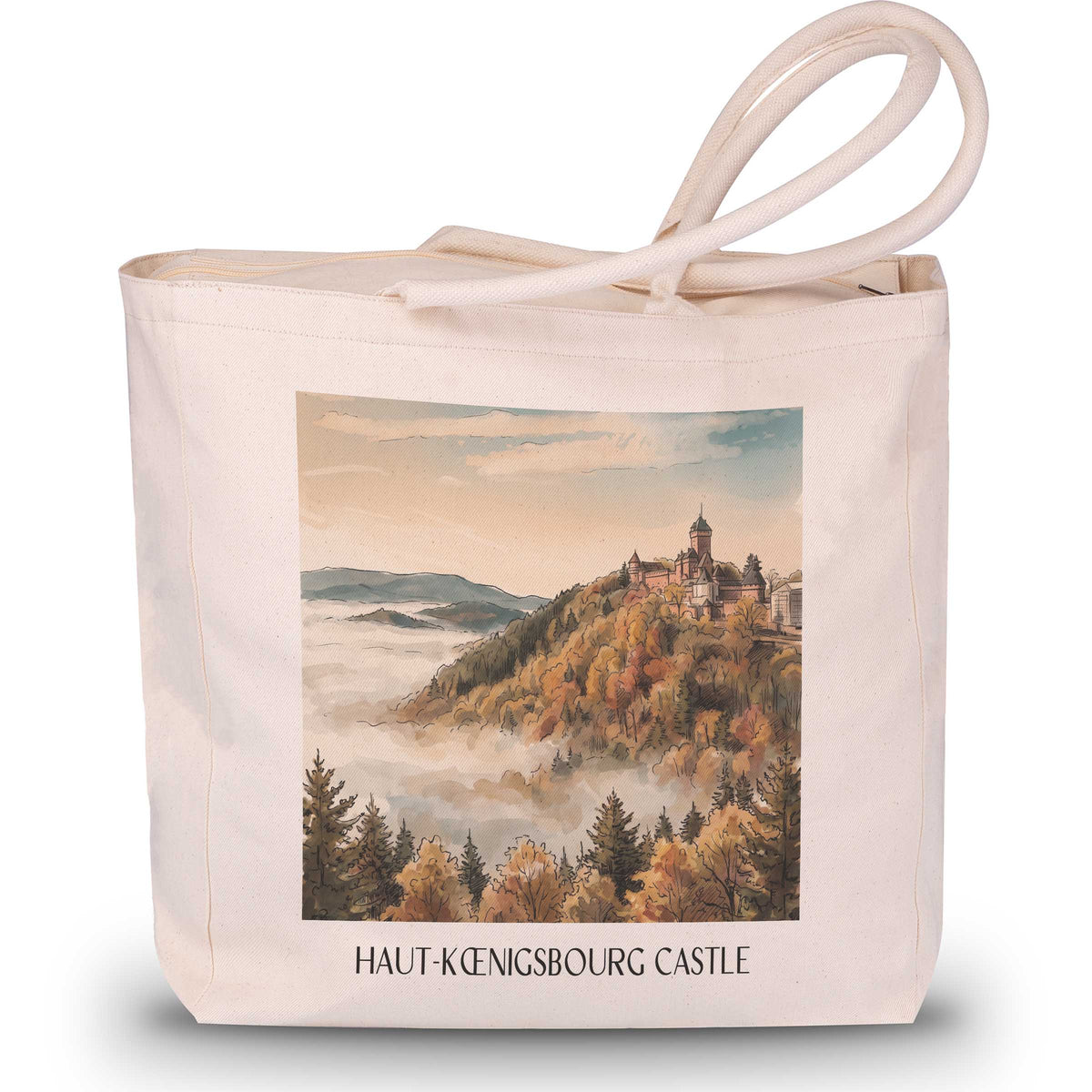 Château du Haut-Kœnigsbourg Shopping Tasche - Orschwiller - Frankreich Tote Bag - Einkaufstasche im Aquarell Stil