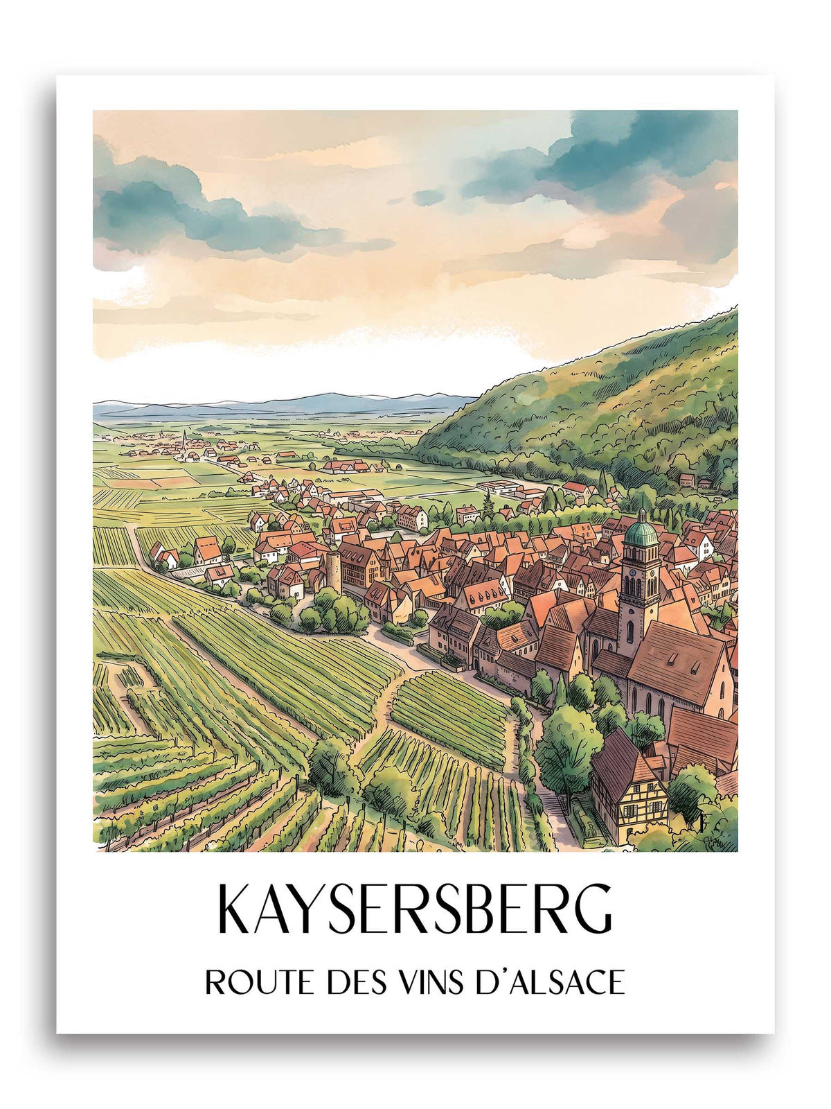 kaysersberg-route-des-vins-d'alsace-frankreich-poster-aquarell