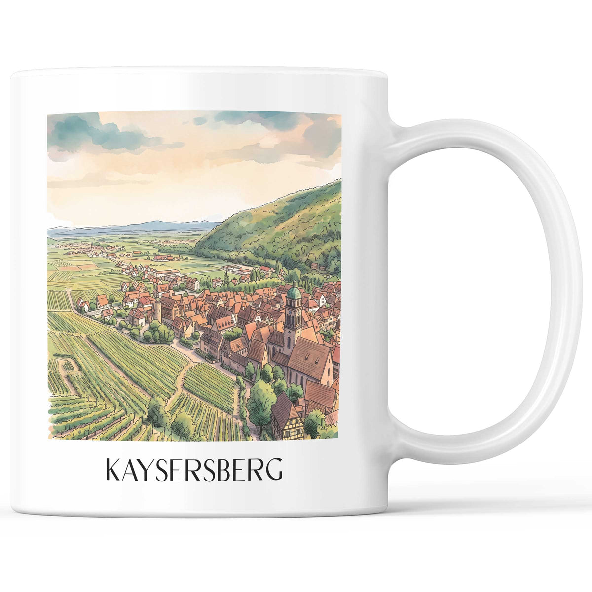 Kaysersberg Kaffeebecher - Route des Vins d'Alsace - Frankreich Becher - Kaffeetasse im Aquarell Stil