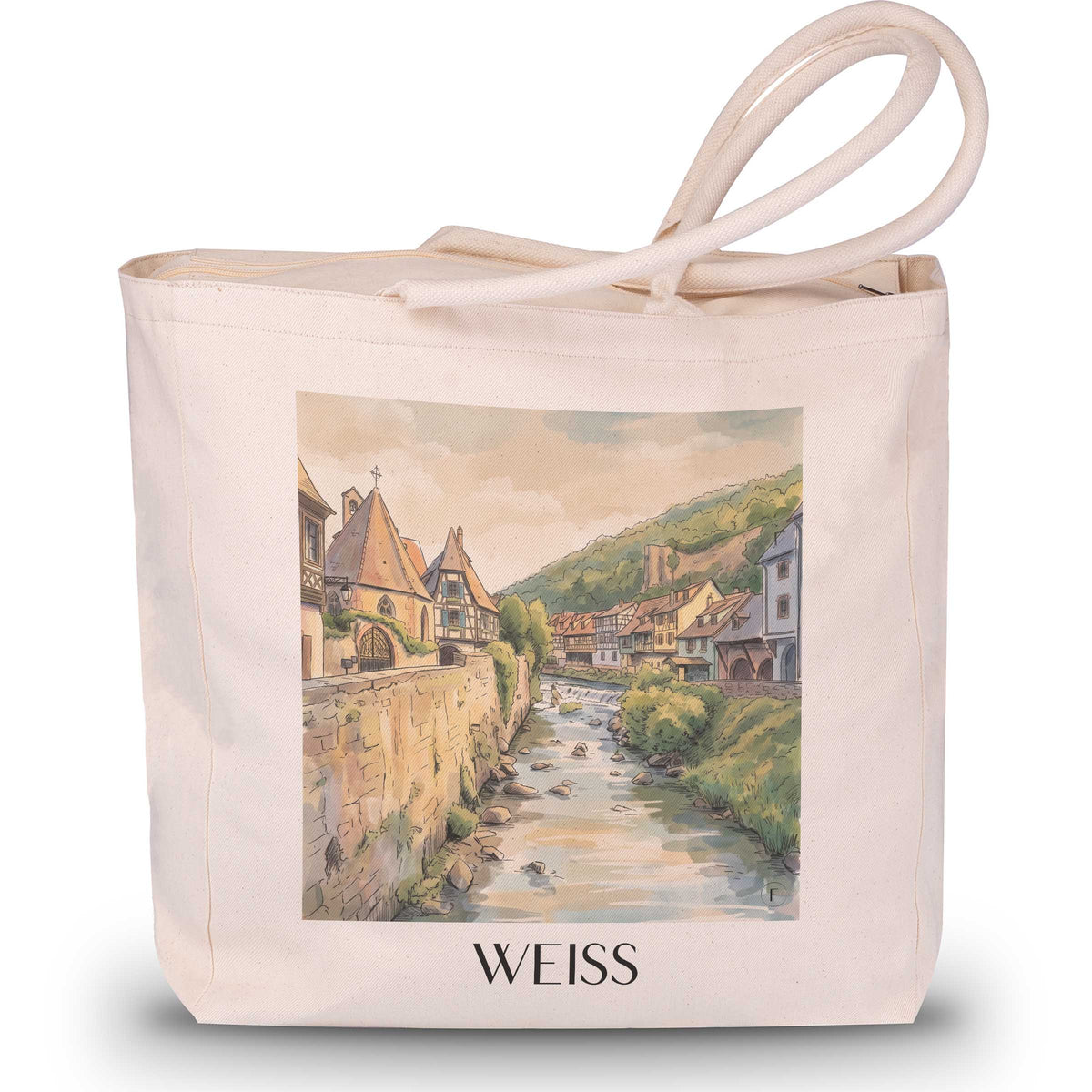 Weiss Shopping Tasche - Kayserberg - Frankreich Tote Bag - Einkaufstasche im Aquarell Stil