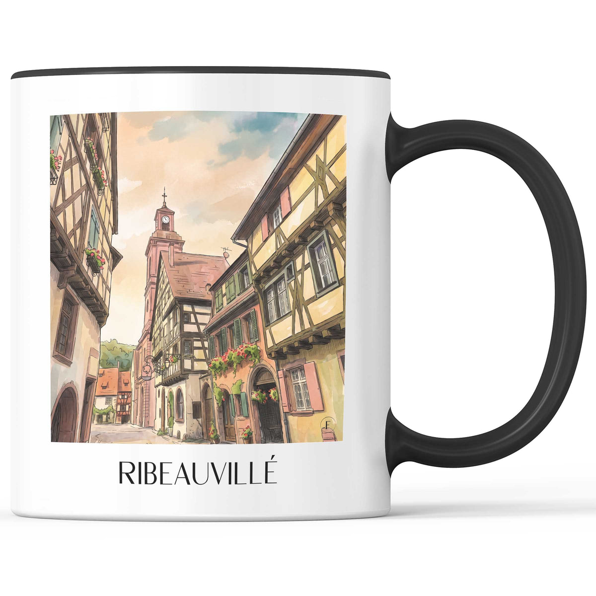 ribeauvillé-route-des-vins-d'alsace-frankreich-kaffeebecher-aquarell