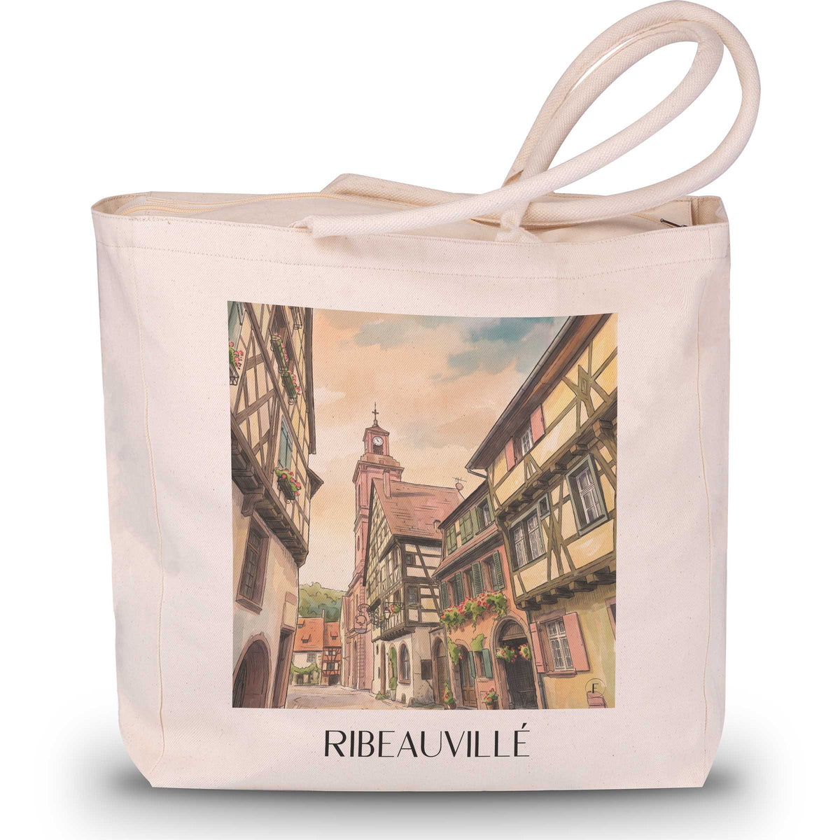 Ribeauvillé Shopping Tasche - Route des Vins d'Alsace - Frankreich Tote Bag - Einkaufstasche im Aquarell Stil