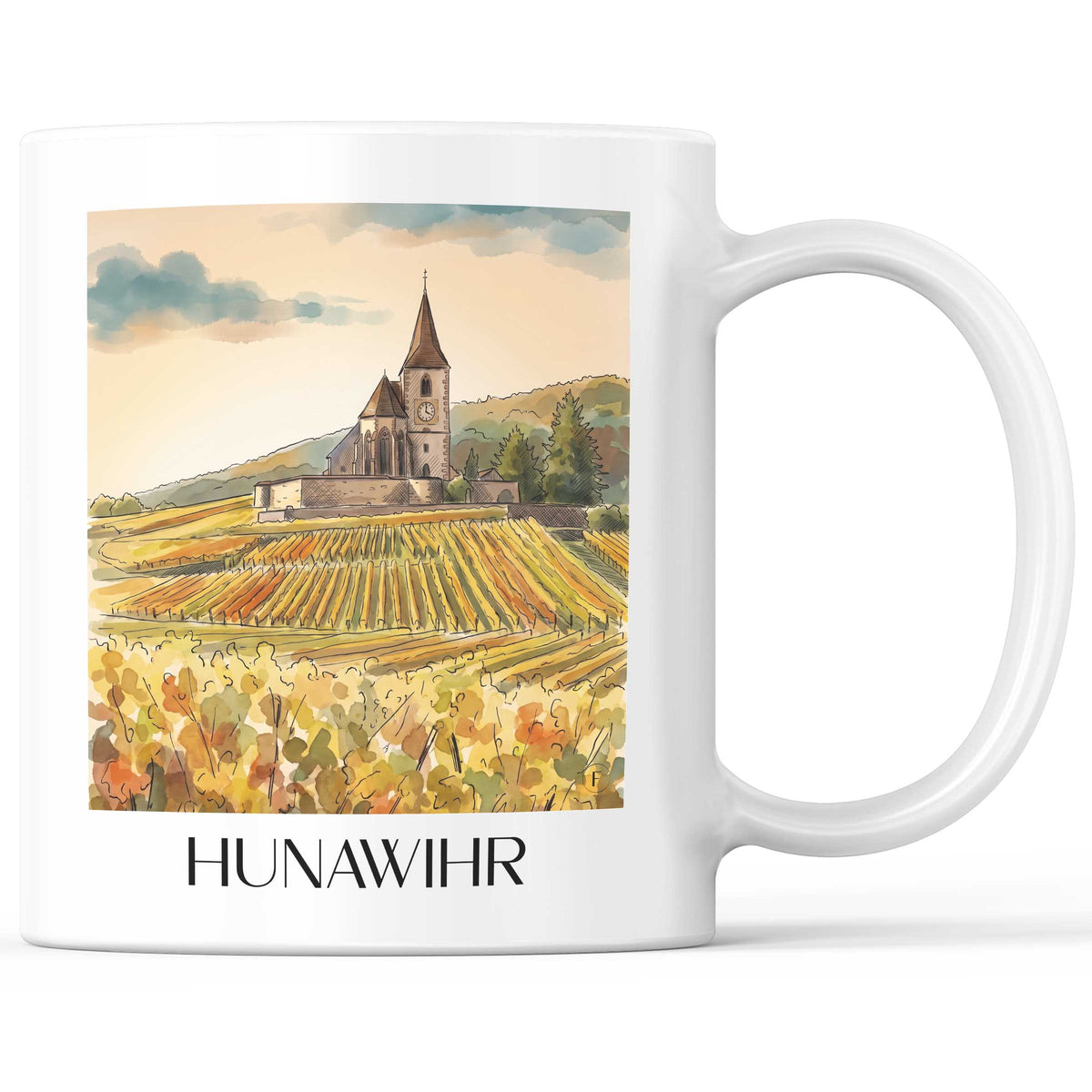 Hunawihr Kaffeebecher - Route des Vins d'Alsace - Frankreich Becher - Kaffeetasse im Aquarell Stil