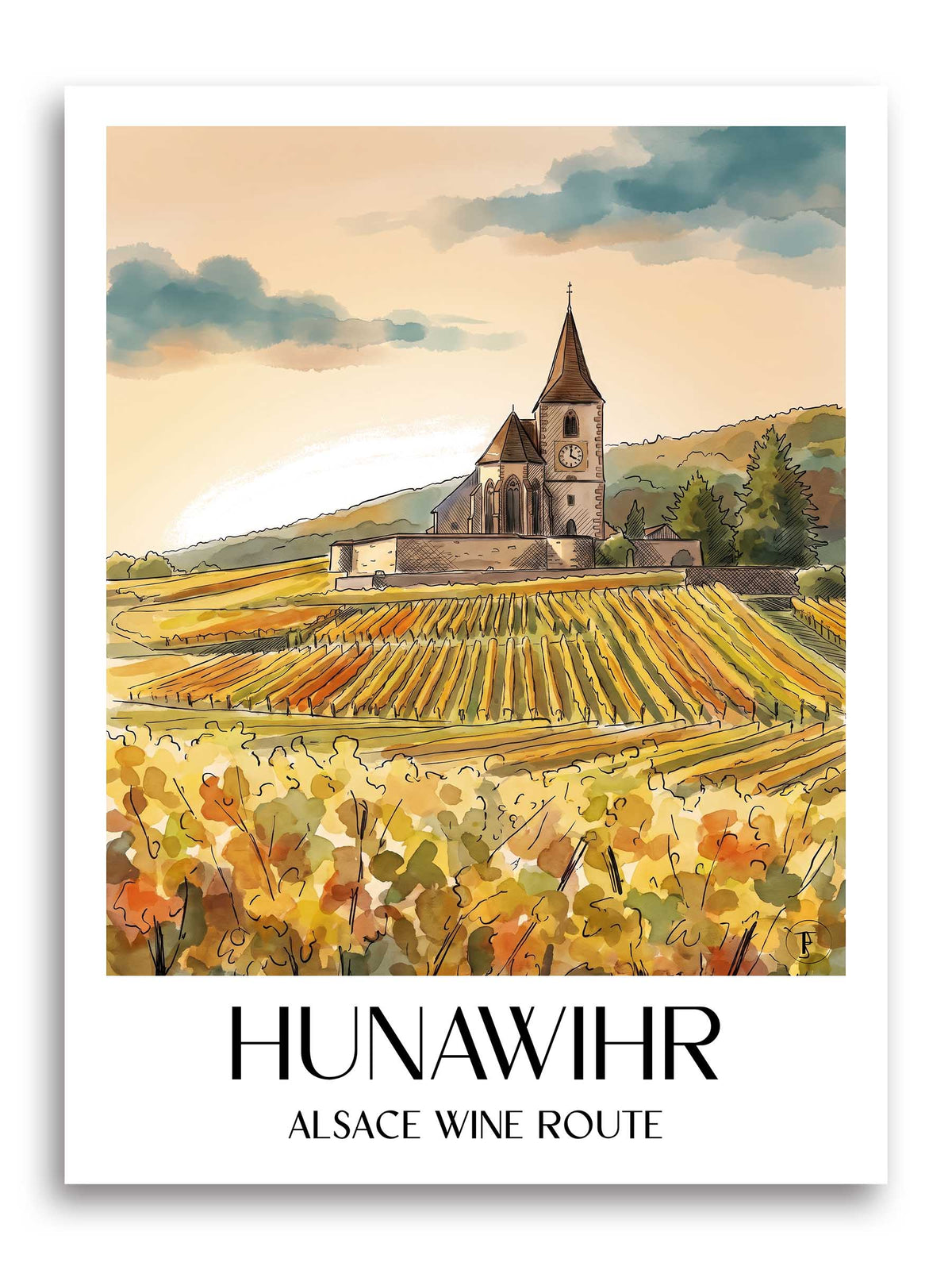 Hunawihr Poster - Route des Vins d'Alsace - Frankreich Kunstdruck - Aquarell von A4 bis A1