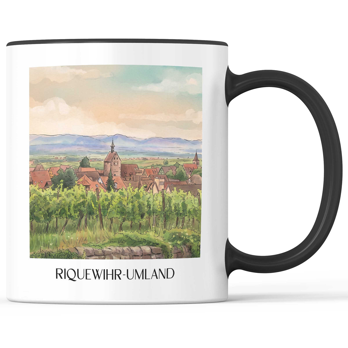 riquewihr-umland-route-des-vins-d'alsace-frankreich-kaffeebecher-aquarell