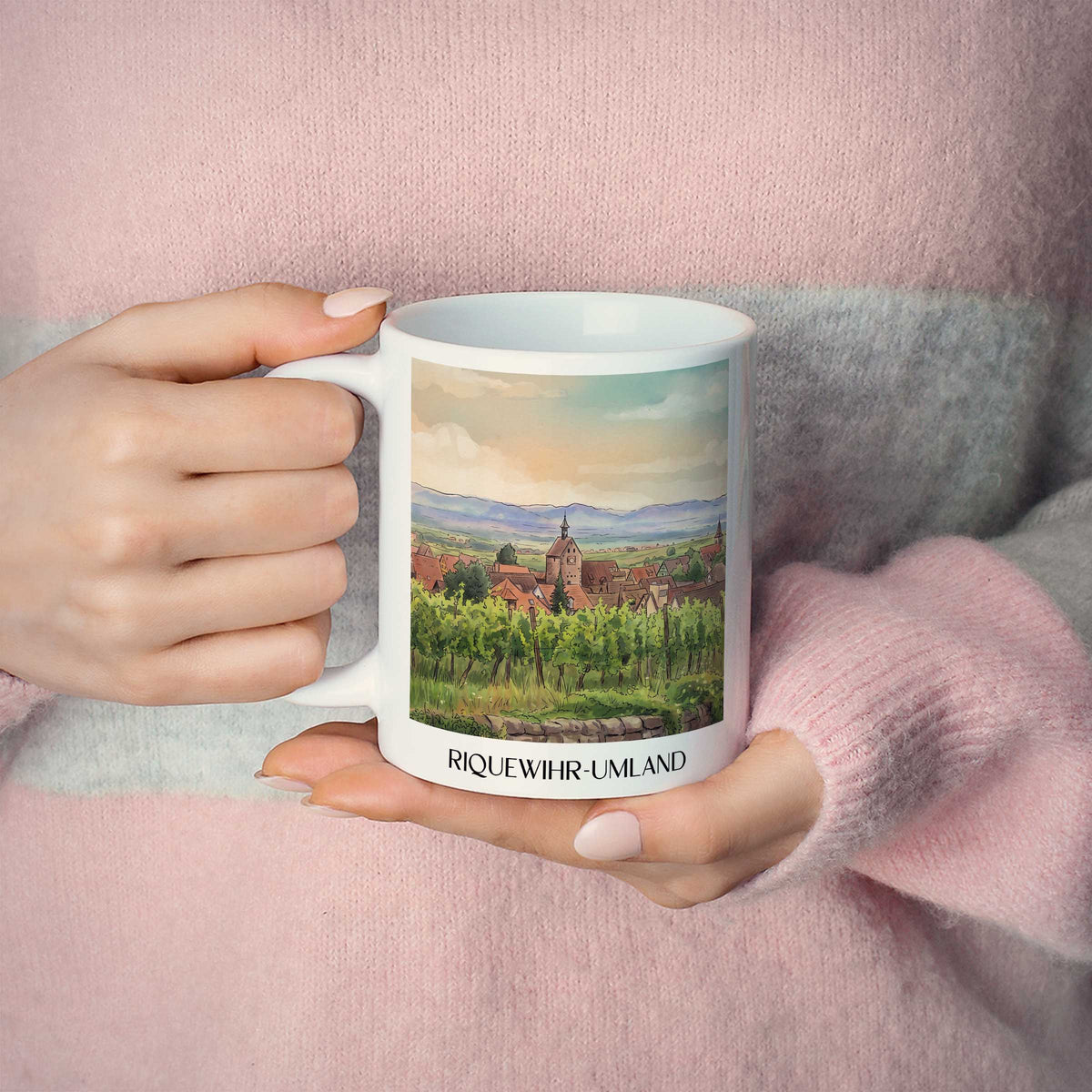 riquewihr-umland-route-des-vins-d'alsace-frankreich-kaffeebecher-aquarell