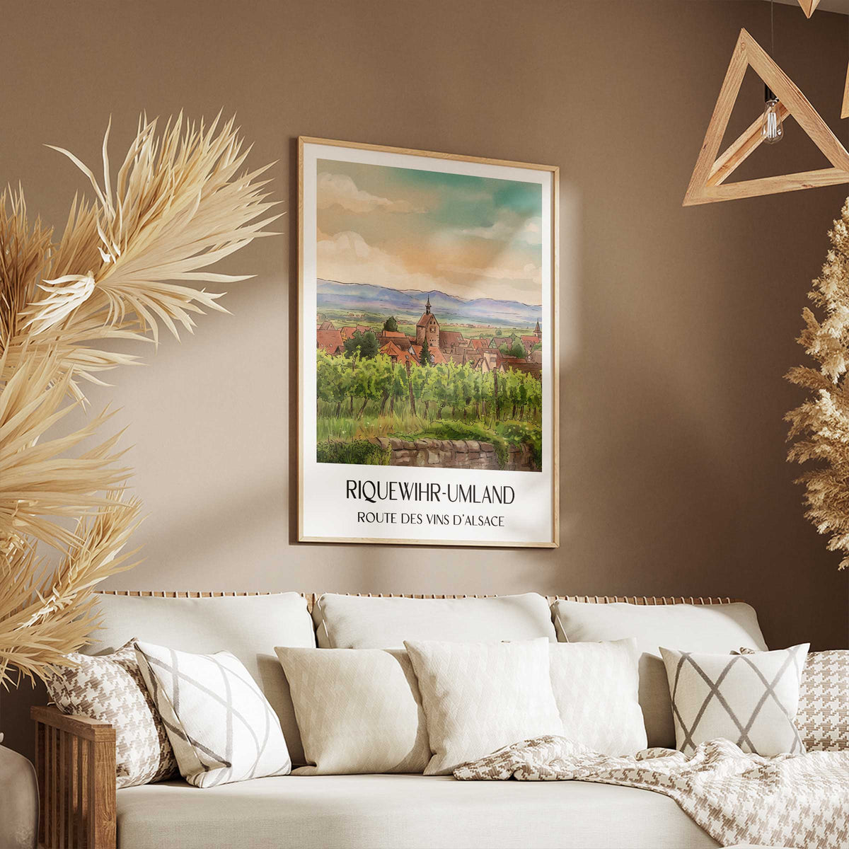 riquewihr-umland-route-des-vins-d'alsace-frankreich-poster-aquarell