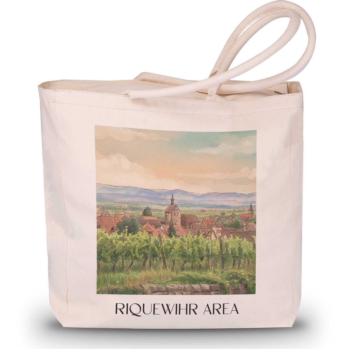 Riquewihr-Umland Shopping Tasche - Route des Vins d'Alsace - Frankreich Tote Bag - Einkaufstasche im Aquarell Stil