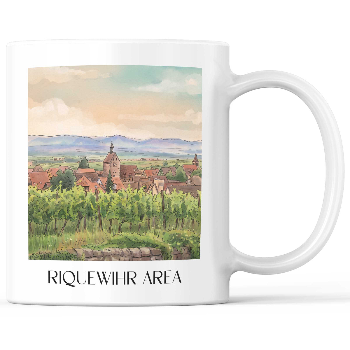 Riquewihr-Umland Kaffeebecher - Route des Vins d'Alsace - Frankreich Becher - Kaffeetasse im Aquarell Stil