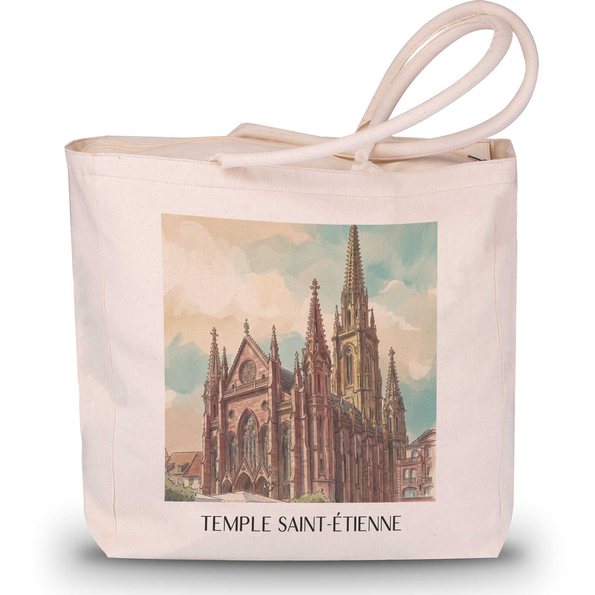 temple-saint-étienne-mulhouse-frankreich-einkaufstasche-aquarell