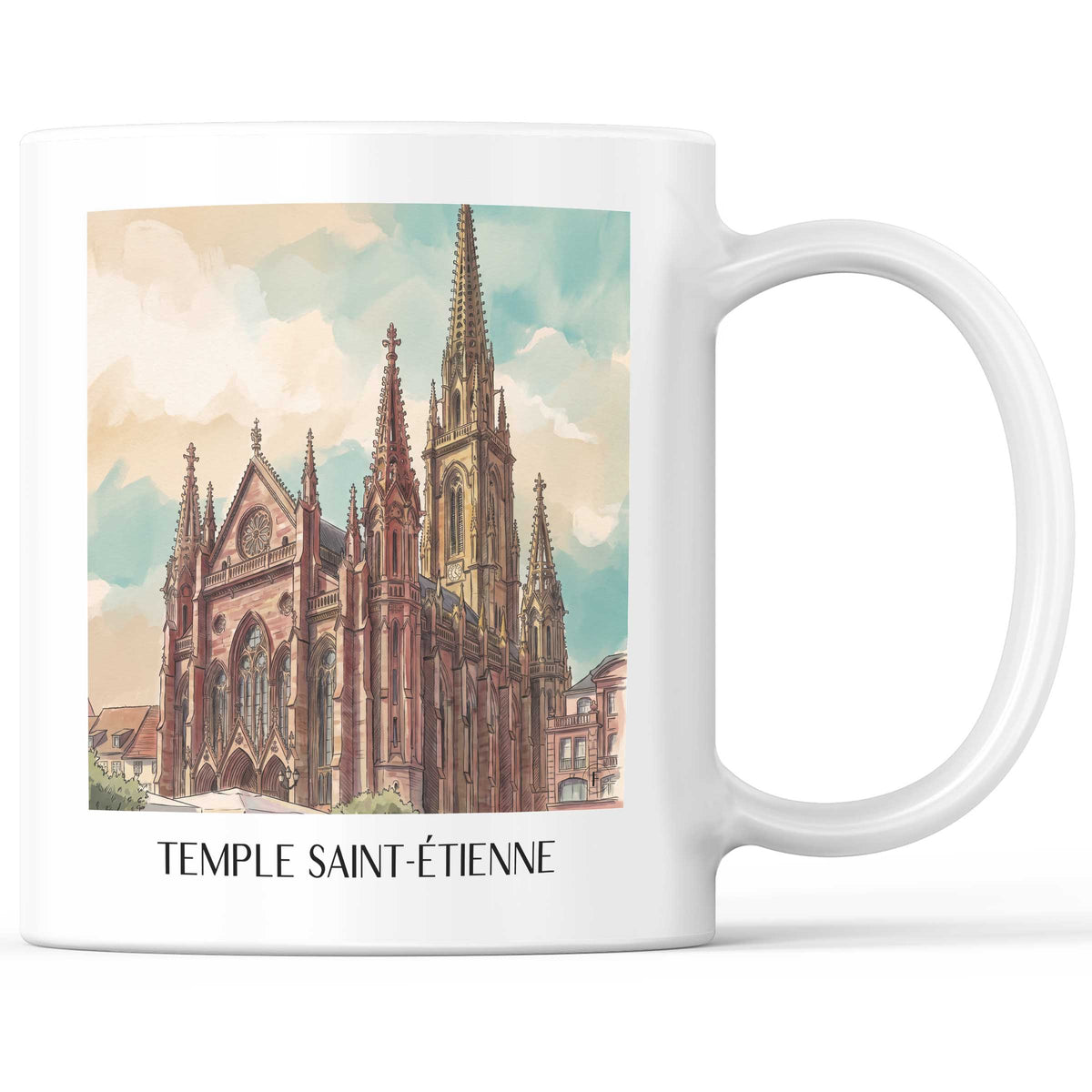 Temple Saint-Étienne Kaffeebecher - Mulhouse - Frankreich Becher - Kaffeetasse im Aquarell Stil
