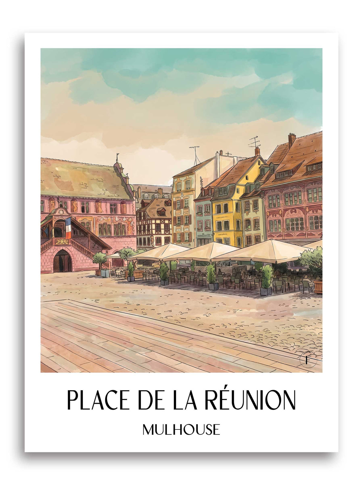 place-de-la-réunion-mulhouse-frankreich-poster-aquarell