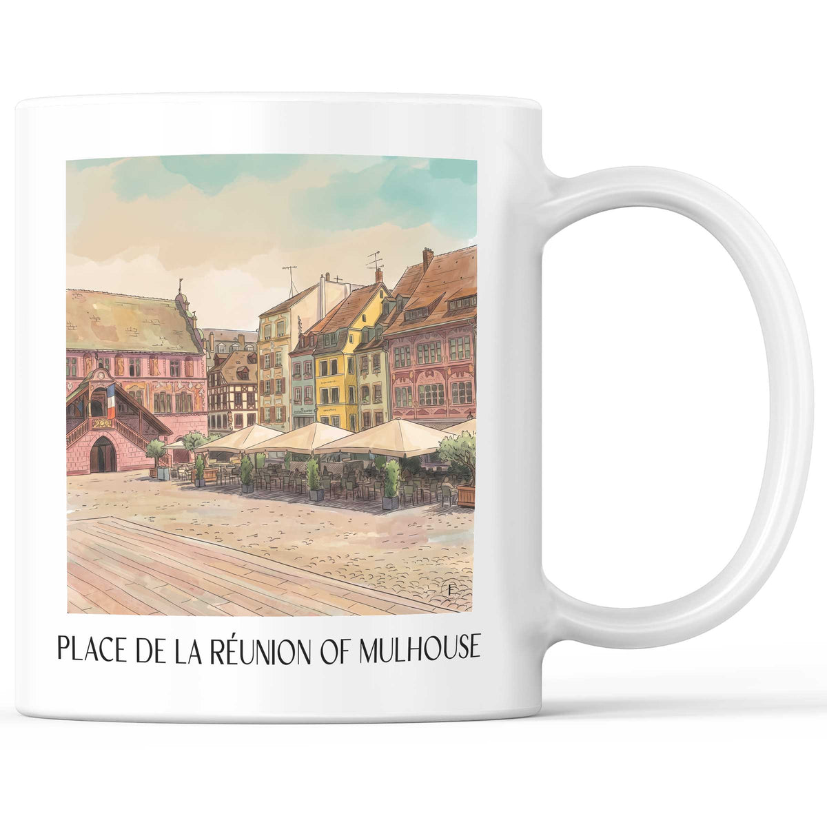 Place de la Réunion Kaffeebecher - Mulhouse - Frankreich Becher - Kaffeetasse im Aquarell Stil