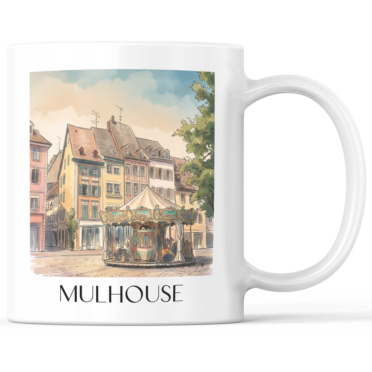 Mulhouse Kaffeebecher - Elsass - Frankreich Becher - Kaffeetasse im Aquarell Stil