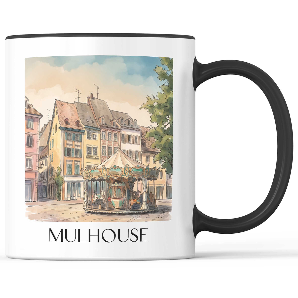 Mulhouse Kaffeebecher - Elsass - Frankreich Becher - Kaffeetasse im Aquarell Stil