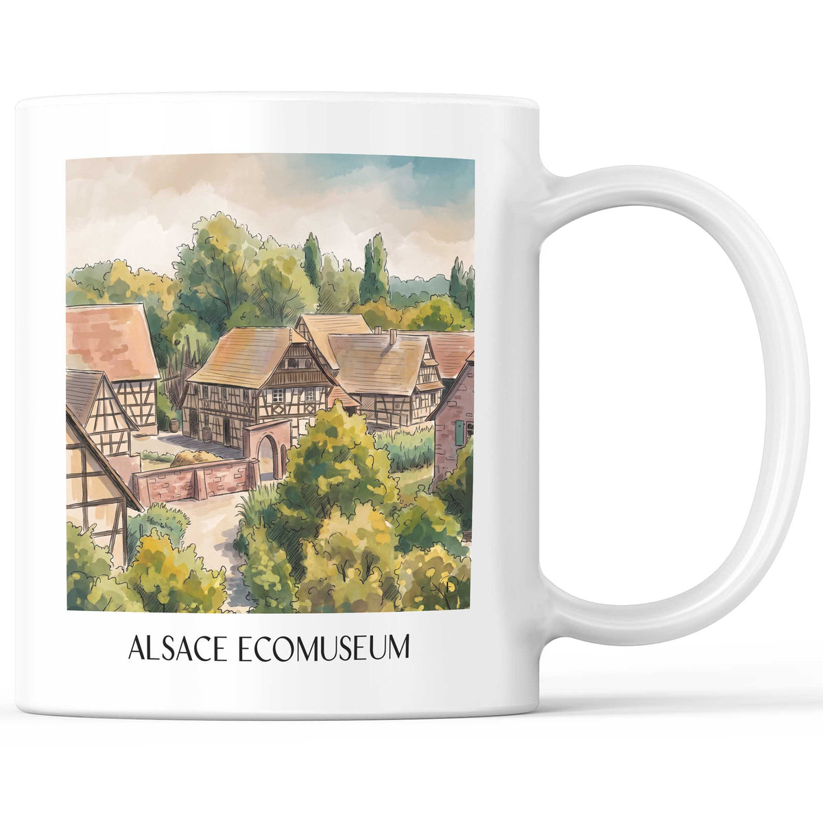Écomusée d'Alsace Kaffeebecher - Elsass - Frankreich Becher - Kaffeetasse im Aquarell Stil