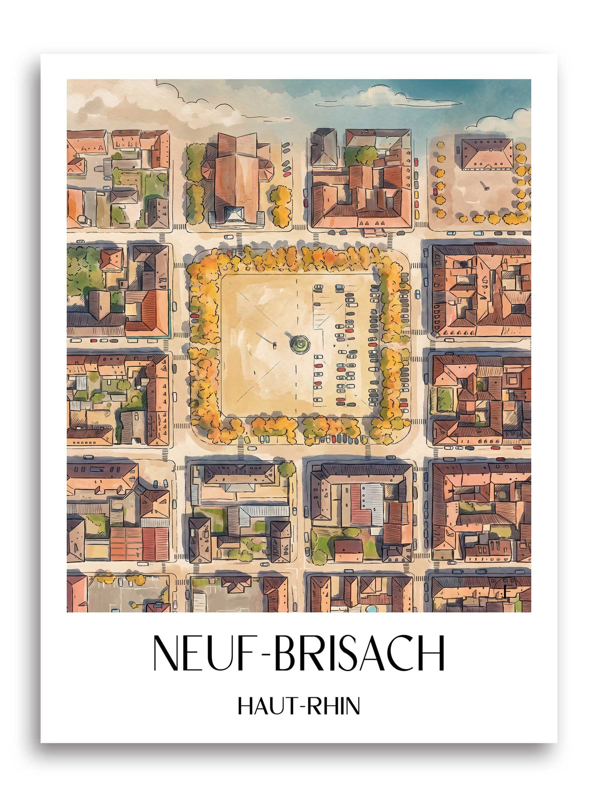neuf-brisach-haut-rhin-frankreich-poster-aquarell