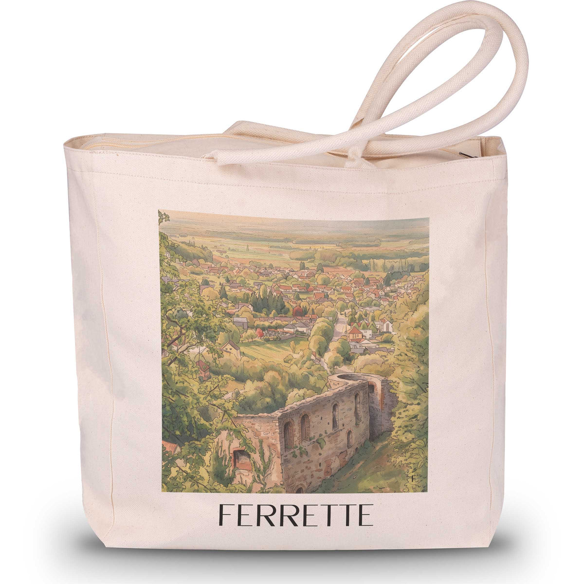 Ferrette Shopping Tasche - Sundgau - Frankreich Tote Bag - Einkaufstasche im Aquarell Stil