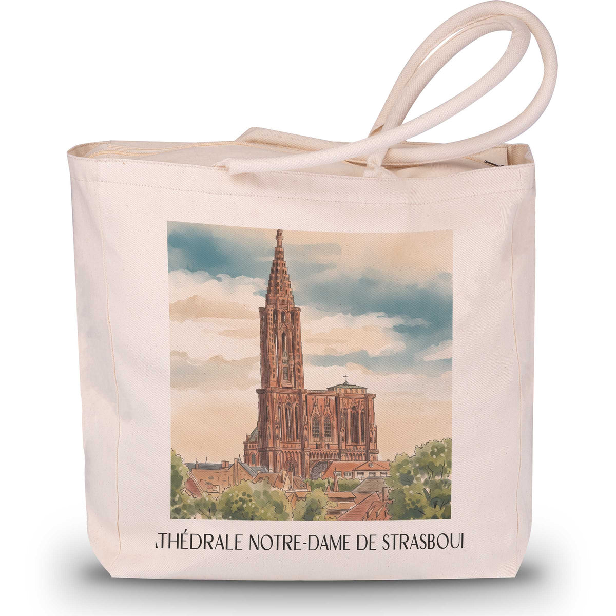 cathédrale-notre-dame-strasbourg-frankreich-einkaufstasche-aquarell
