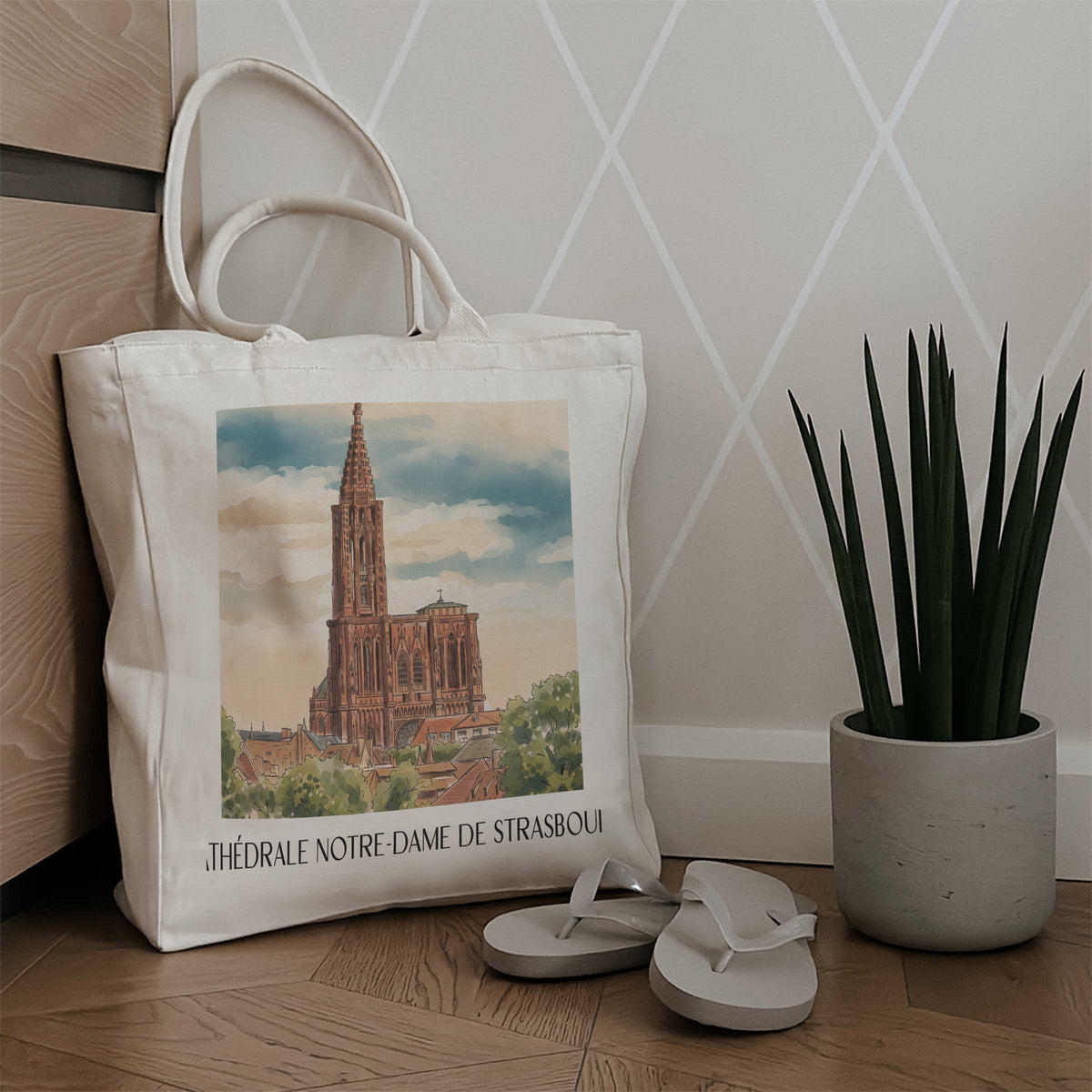 cathédrale-notre-dame-strasbourg-frankreich-einkaufstasche-aquarell