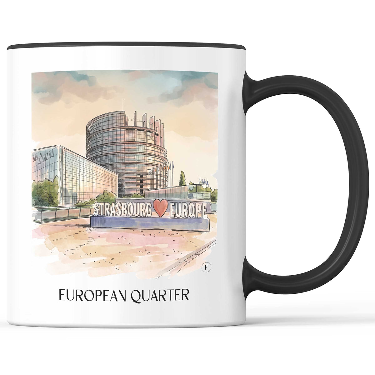Quartier Européen Kaffeebecher - Strasbourg - Frankreich Becher - Kaffeetasse im Aquarell Stil
