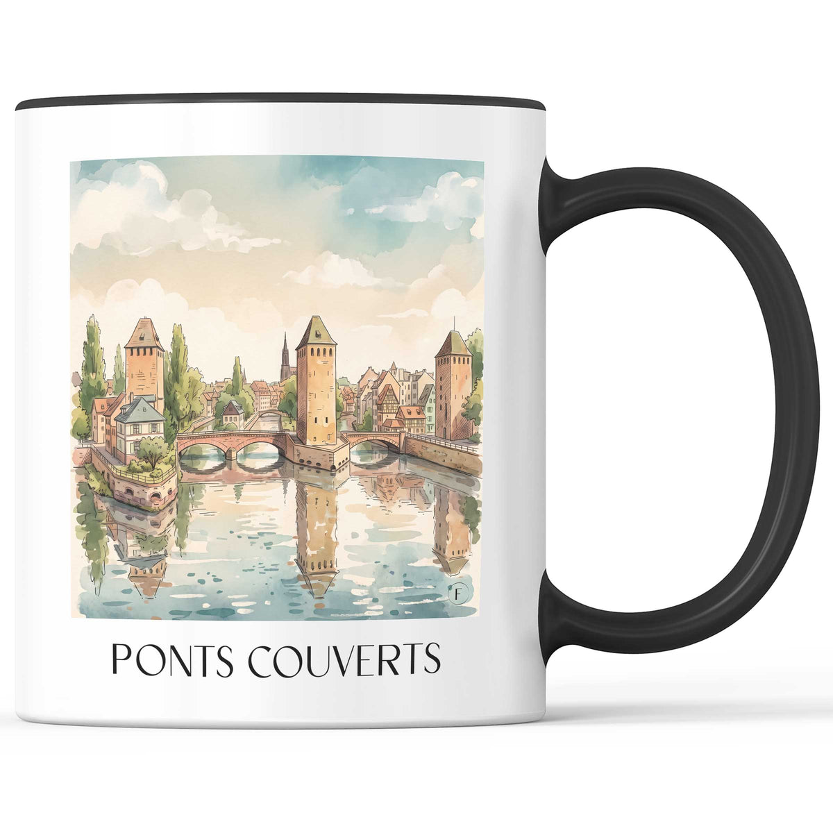 Ponts Couverts Kaffeebecher - Strasbourg - Frankreich Becher - Kaffeetasse im Aquarell Stil
