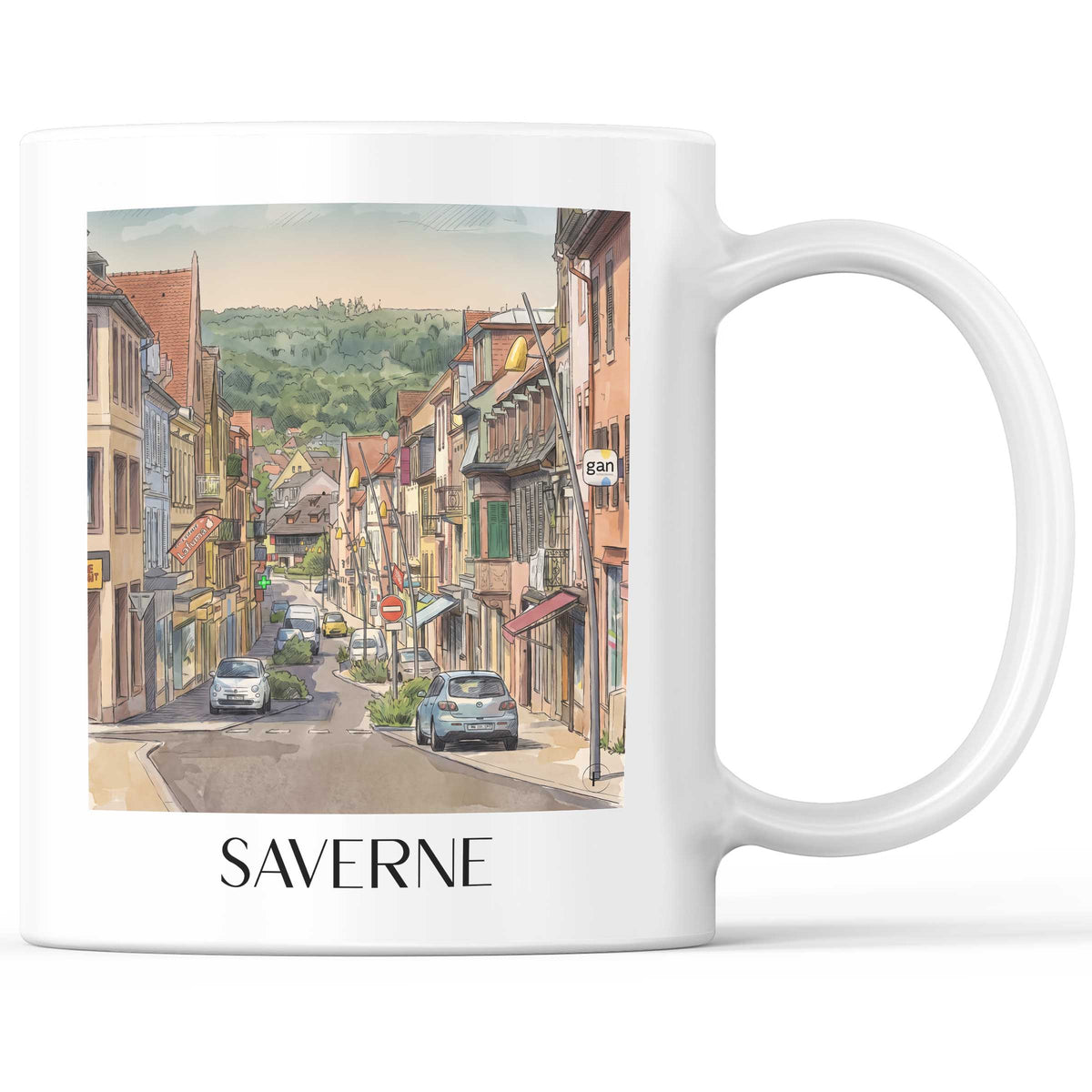 Saverne Kaffeebecher - Bas-Rhin - Frankreich Becher - Kaffeetasse im Aquarell Stil