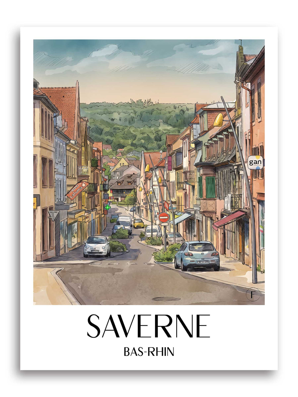 Saverne Poster - Bas-Rhin - Frankreich Kunstdruck - Aquarell von A4 bis A1