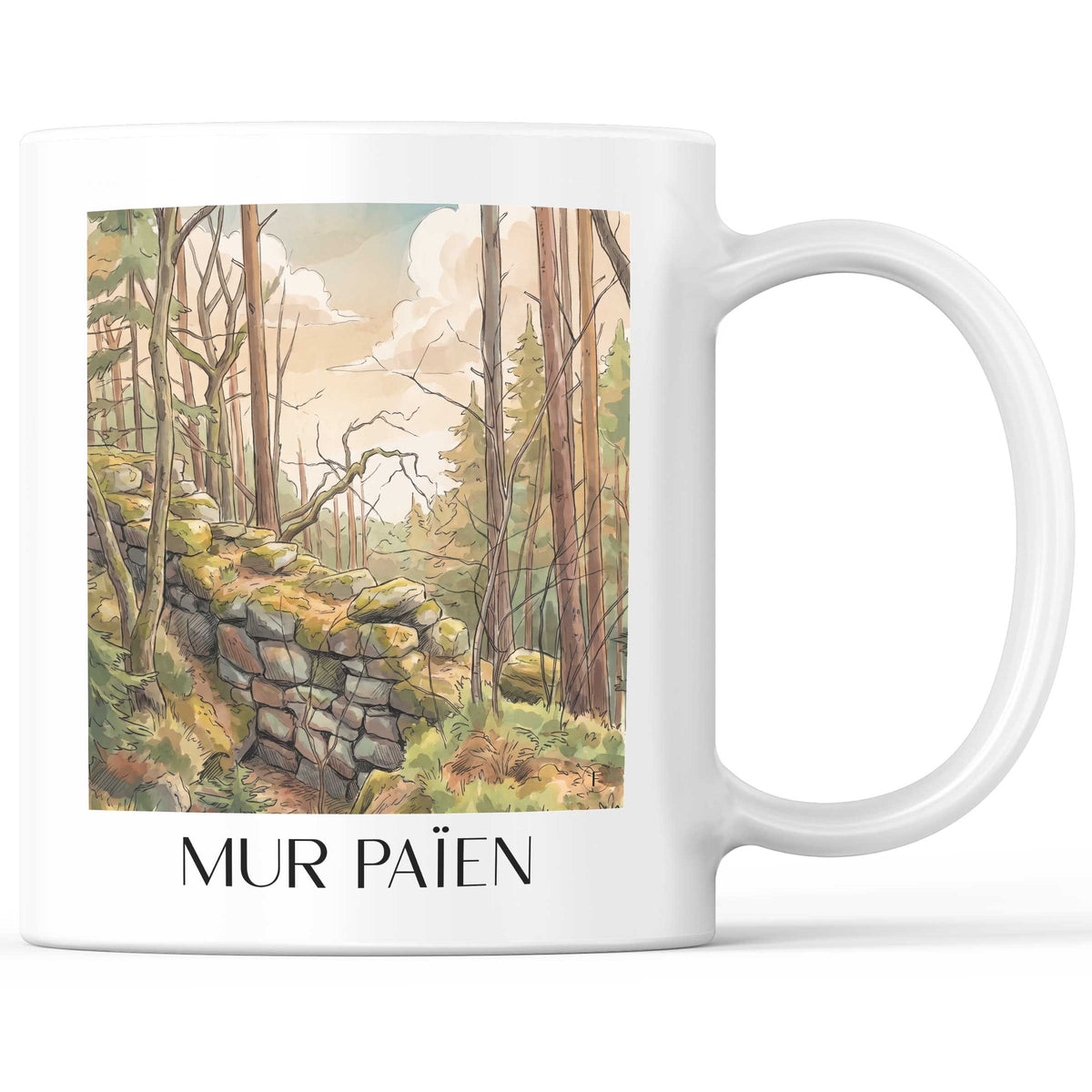 Mur Païen Kaffeebecher - Mont Sainte-Odile - Frankreich Becher - Kaffeetasse im Aquarell Stil